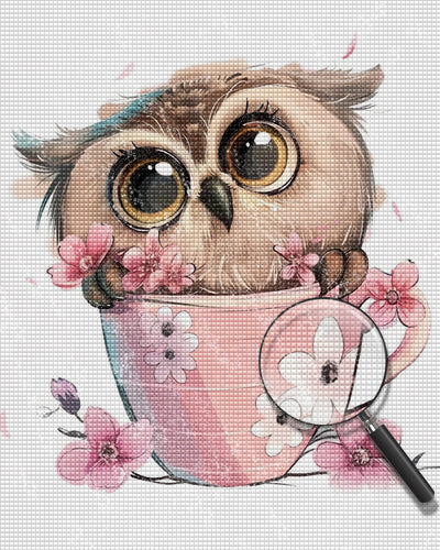 Hibou Mignon dans Une Grande Tasse Broderie Diamant