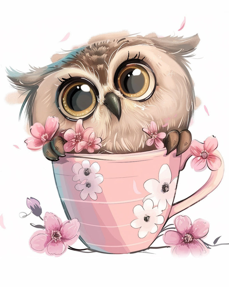 Hibou Mignon dans Une Grande Tasse Broderie Diamant