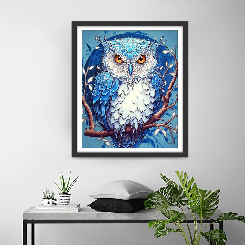 Hibou Bleu Abstrait Broderie Diamant