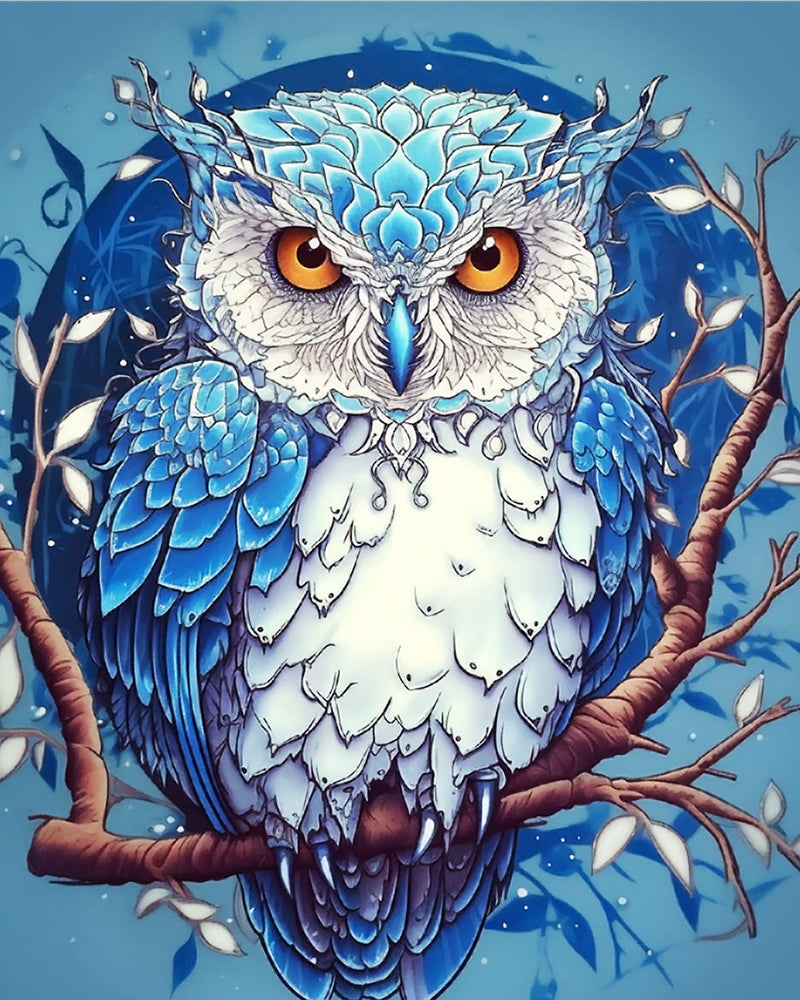 Hibou Bleu Abstrait Broderie Diamant