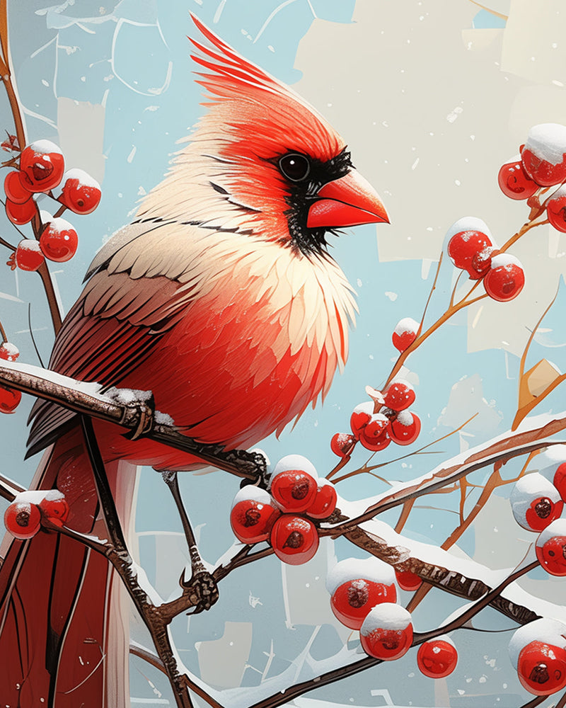 Oiseau Rouge dans La Neige Broderie Diamant