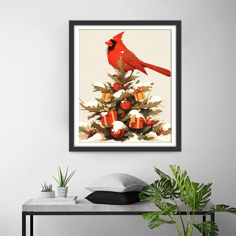 Oiseau Rouge sur Le Sapin de Noël Broderie Diamant