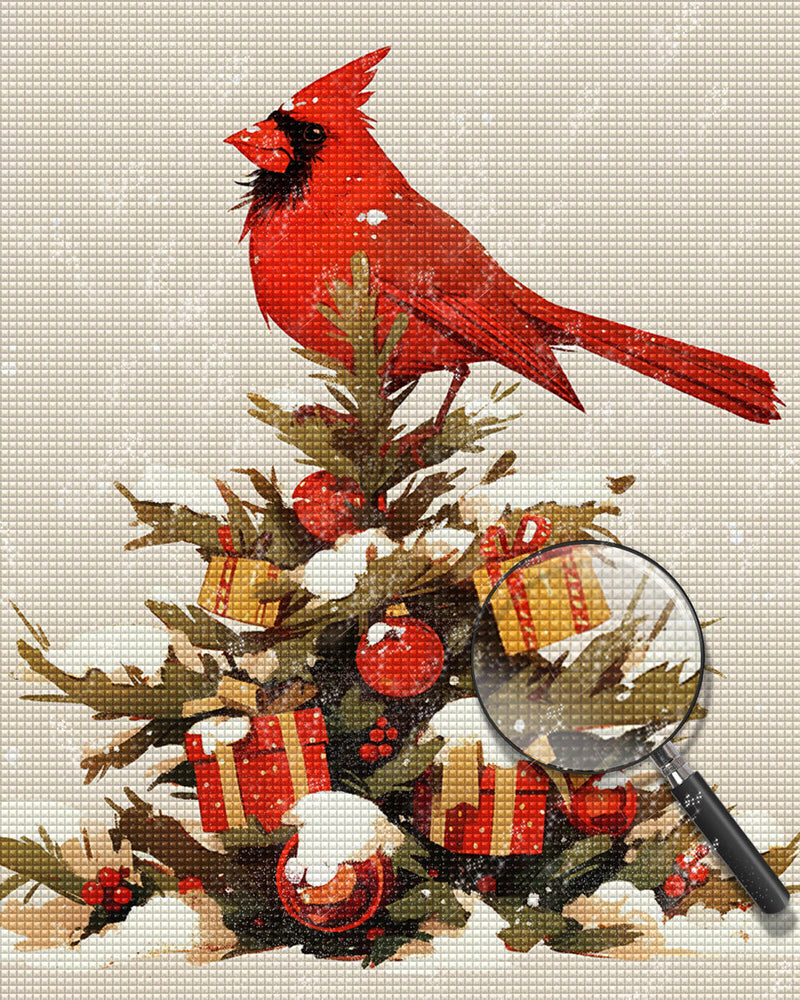 Oiseau Rouge sur Le Sapin de Noël Broderie Diamant