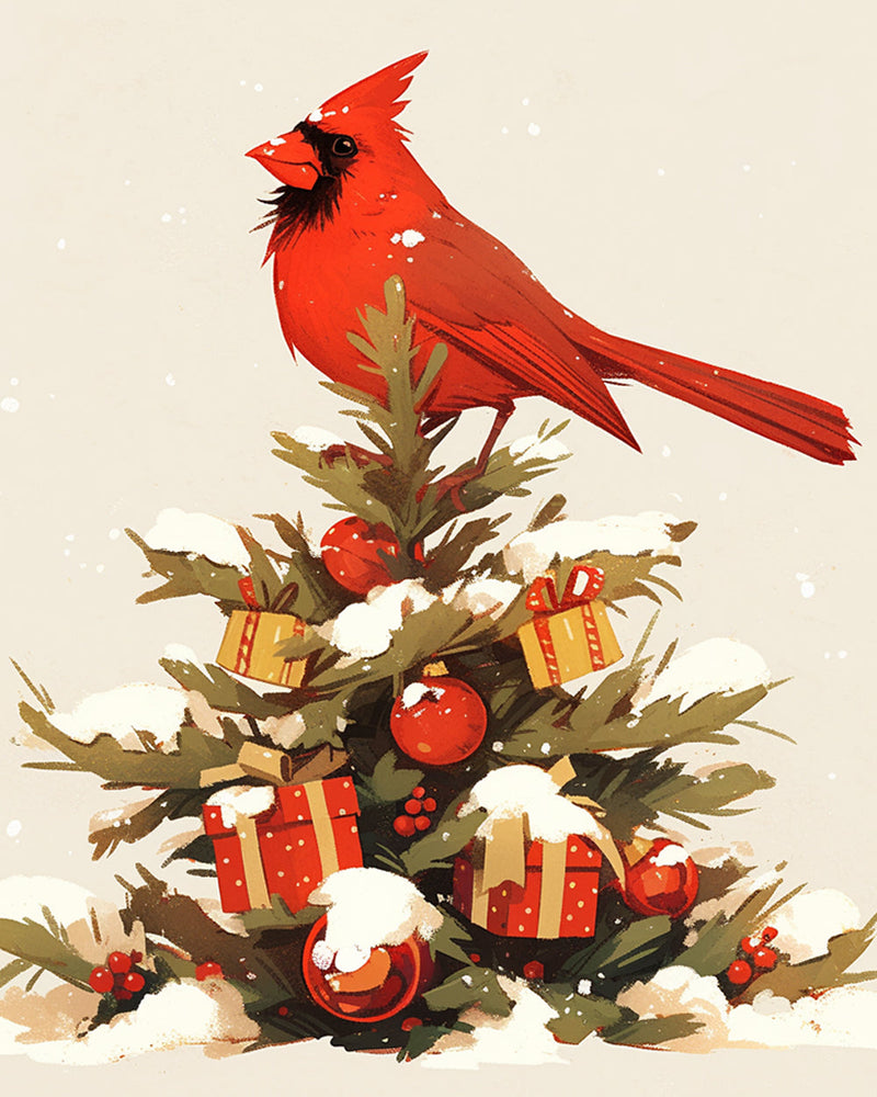 Oiseau Rouge sur Le Sapin de Noël Broderie Diamant