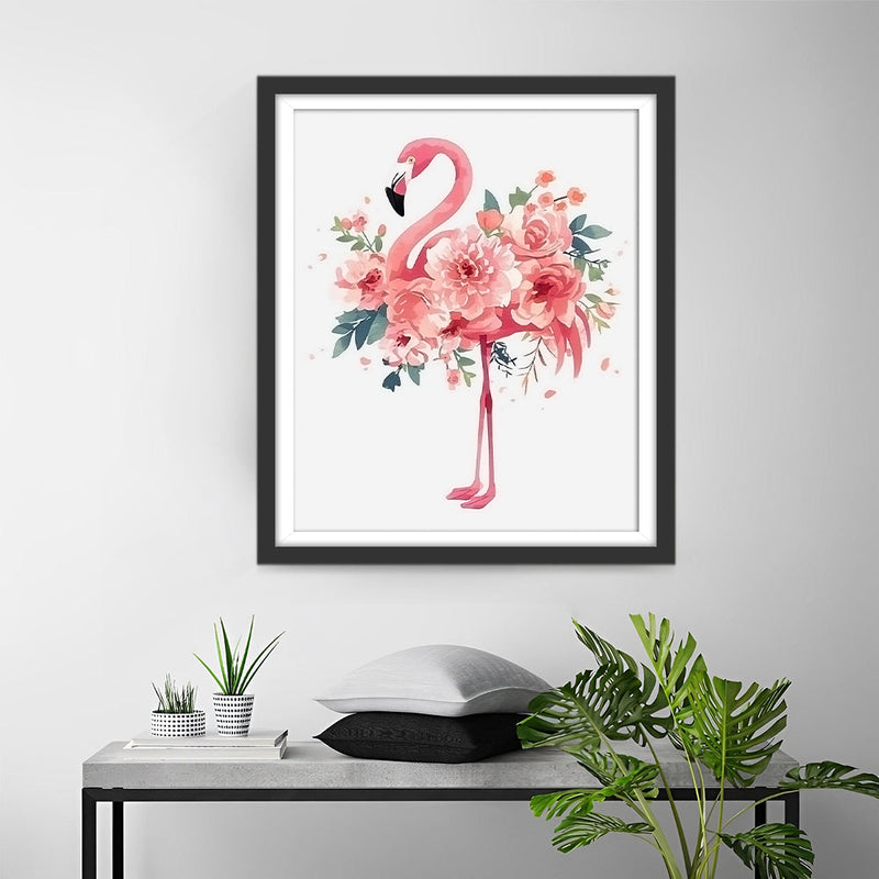 Flamingo Avec des Fleurs Broderie Diamant