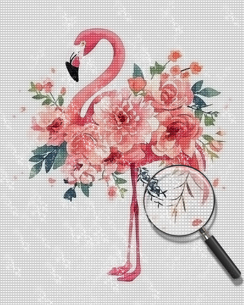 Flamingo Avec des Fleurs Broderie Diamant