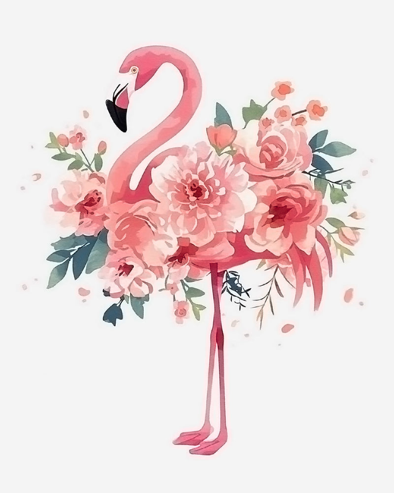 Flamingo Avec des Fleurs Broderie Diamant