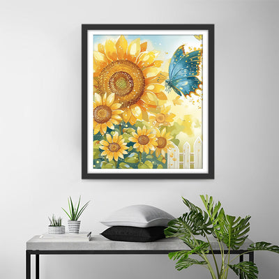 Papillon Bleu et Tournesols Broderie Diamant