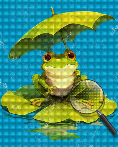 Grenouille Avec Parapluie en Feuille de Lotus Broderie Diamant