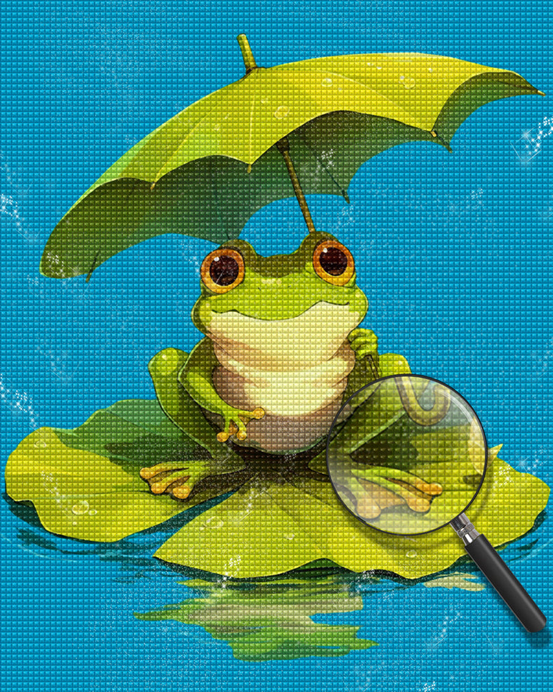 Grenouille Avec Parapluie en Feuille de Lotus Broderie Diamant