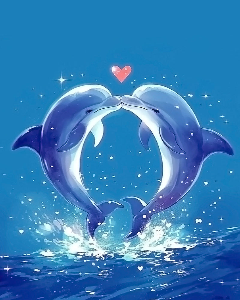 Couple de Dauphins Broderie Diamant