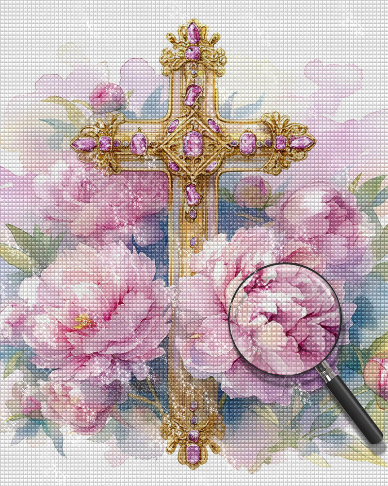 Croix et Pivoines Broderie Diamant