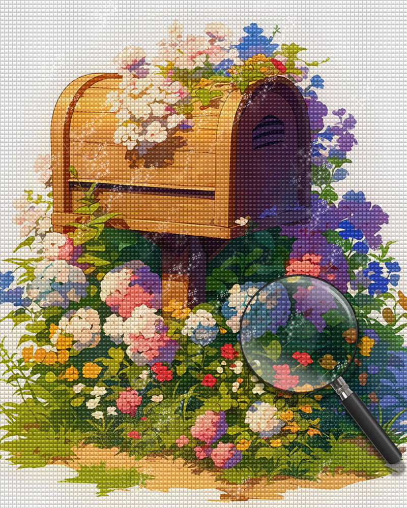 Boîte aux Lettres Entourée de Fleurs Broderie Diamant