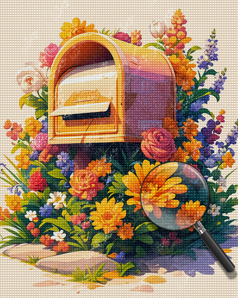 Boîte aux Lettres et Fleurs Broderie Diamant