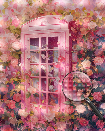 Boîte Téléphonique Rose et Fleurs Broderie Diamant