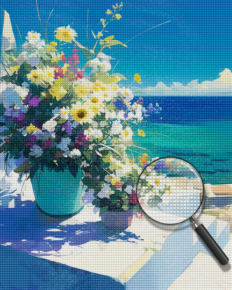 Bouquet de Fleurs au Bord de La Mer Broderie Diamant