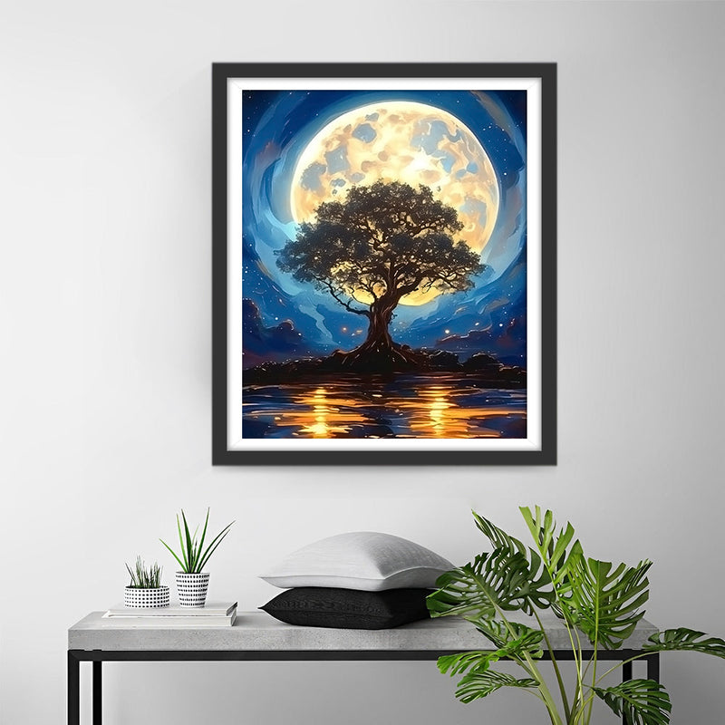 Arbre Lune Lac Broderie Diamant