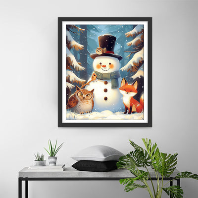 Bonhomme de Neige de Noël Hibou Renard Broderie Diamant