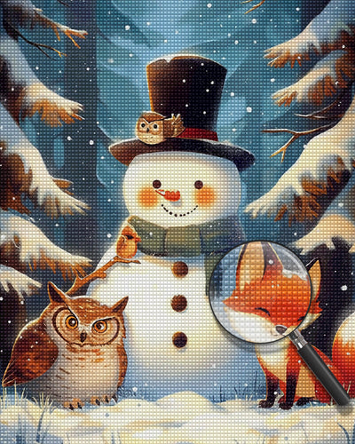 Bonhomme de Neige de Noël Hibou Renard Broderie Diamant