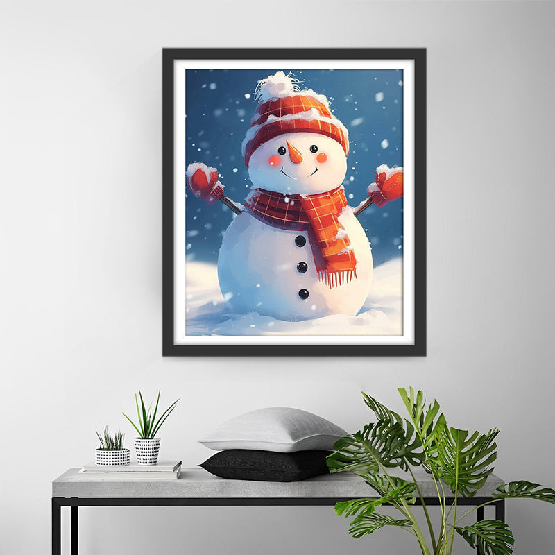 Bonhomme de Neige de Noël Avec Chapeau Rouge et Écharpe Broderie Diamant