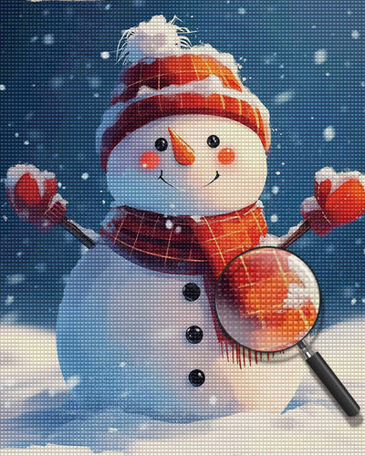 Bonhomme de Neige de Noël Avec Chapeau Rouge et Écharpe Broderie Diamant