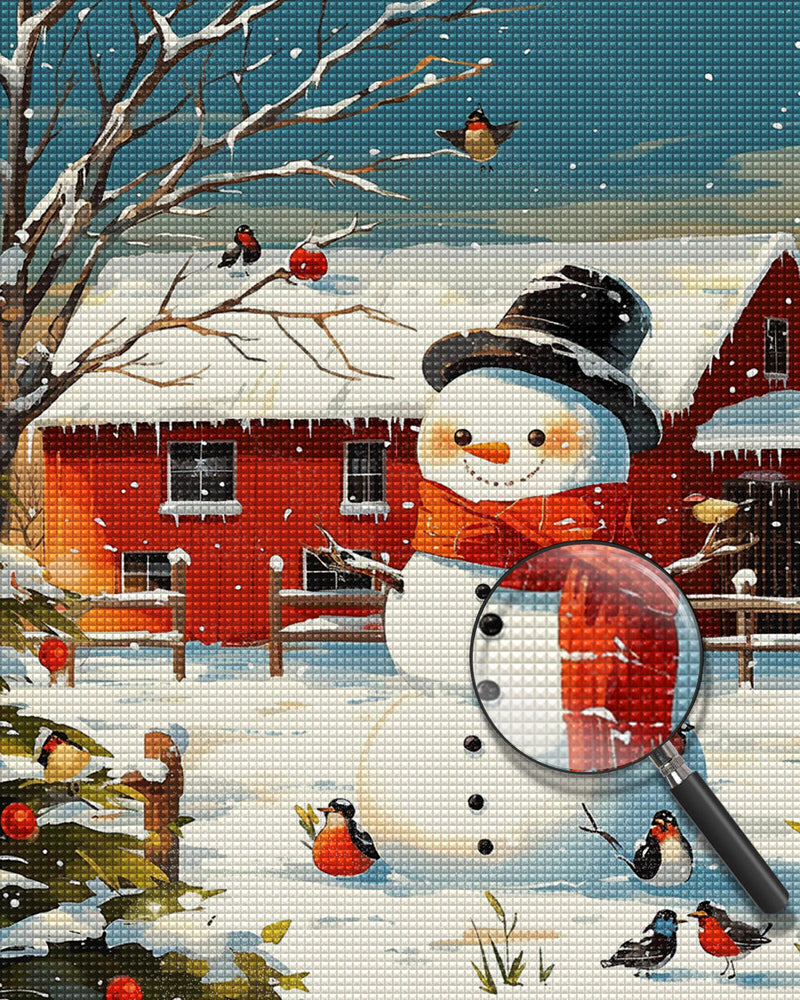 Bonhomme de Neige Avec Écharpe Rouge Broderie Diamant