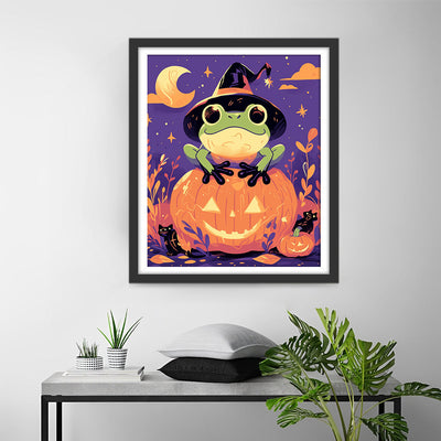 Grenouille d'Halloween et Lampe de Citrouille Broderie Diamant