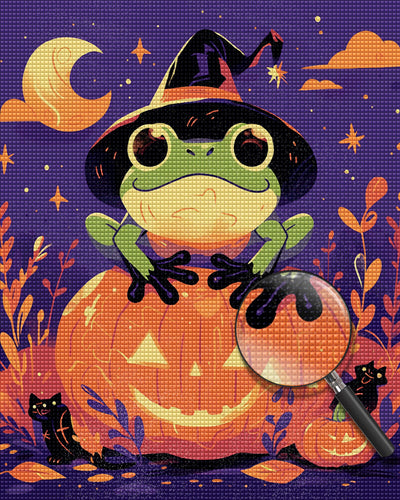 Grenouille d'Halloween et Lampe de Citrouille Broderie Diamant