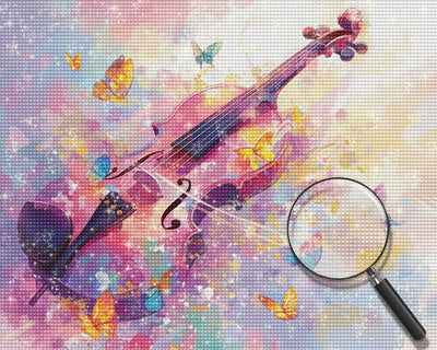 Violin et Papillons Broderie Diamant