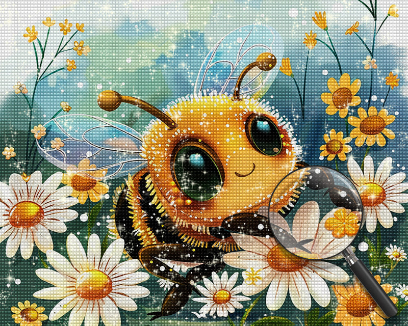 Abeille Entouré de Fleurs Broderie Diamant