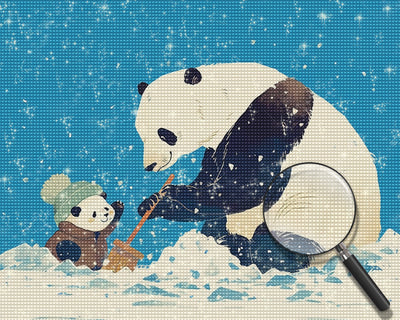 Panda et Bébé Panda dans La Neige Broderie Diamant