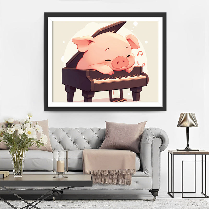 Cochon Mignon sur Le Piano Broderie Diamant