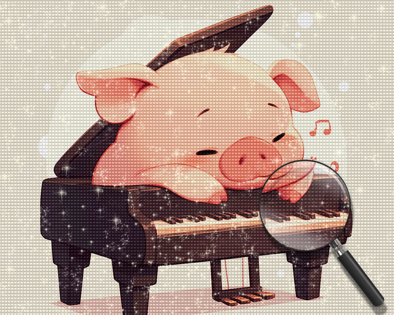 Cochon Mignon sur Le Piano Broderie Diamant