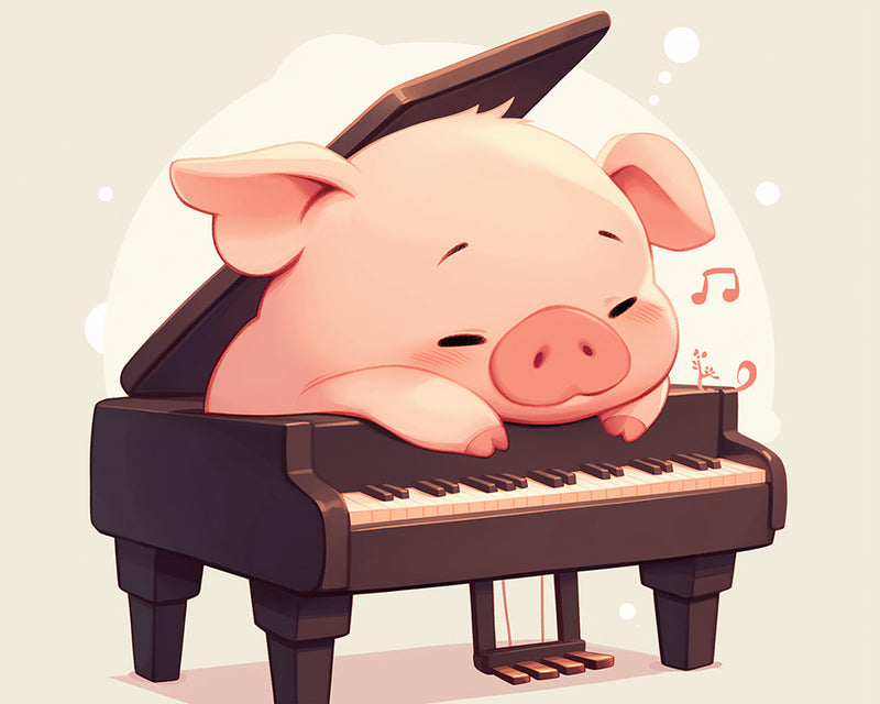 Cochon Mignon sur Le Piano Broderie Diamant