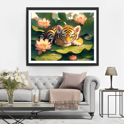 Tigre et Lotus Broderie Diamant