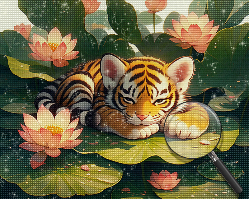 Tigre et Lotus Broderie Diamant