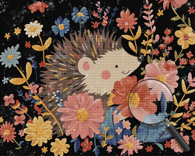 Hérisson Animé aux Fleurs Broderie Diamant