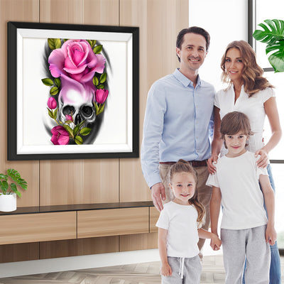 Crâne avec une Rose sur la Tête Broderie Diamant