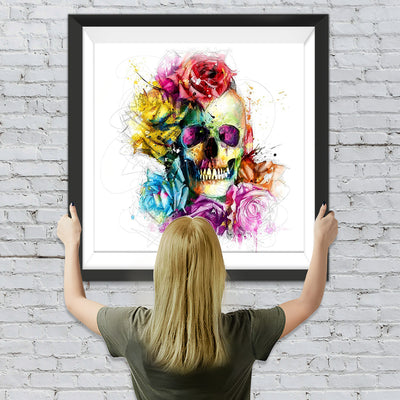 Crâne avec Fleurs Broderie Diamant