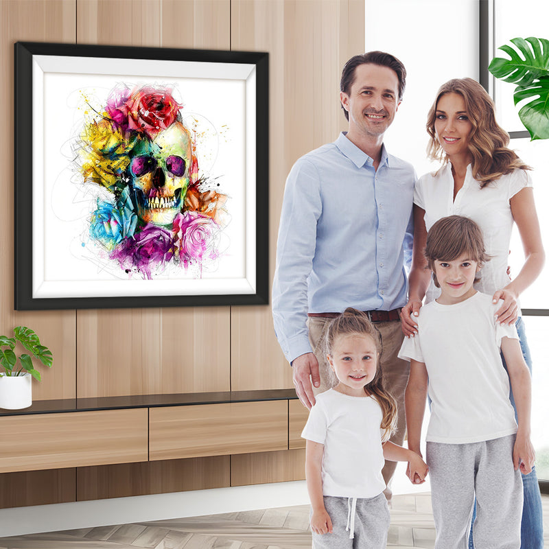 Crâne avec Fleurs Broderie Diamant