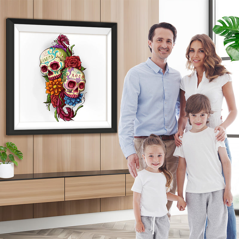Crânes et Fleurs Broderie Diamant