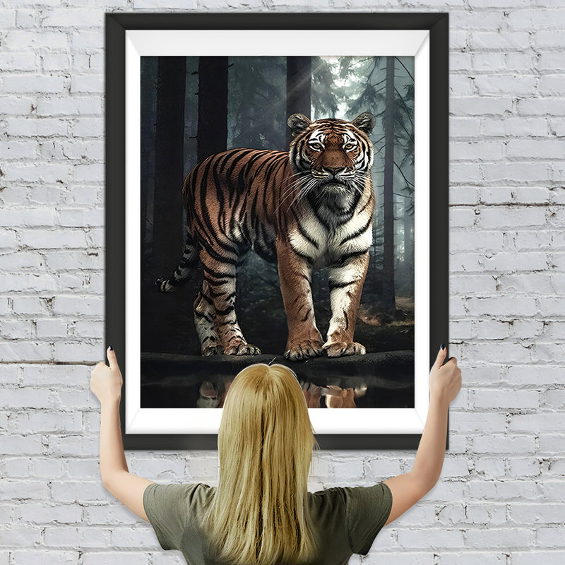 Tigre Blanc à Longues Pattes Broderie Diamant