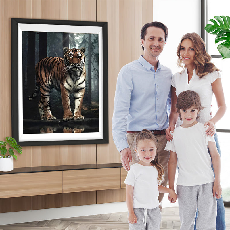 Tigre Blanc à Longues Pattes Broderie Diamant