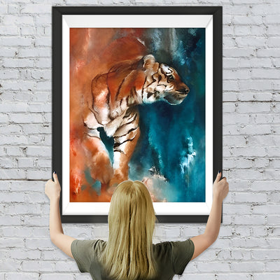 Tigre du Bengale Roux et Bleu Broderie Diamant
