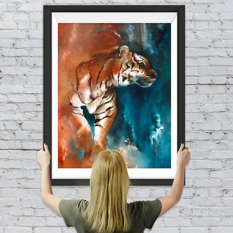 Tigre du Bengale Roux et Bleu Broderie Diamant