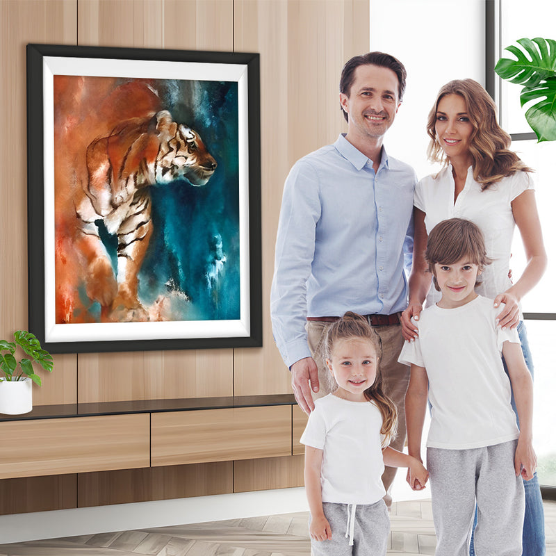 Tigre du Bengale Roux et Bleu Broderie Diamant