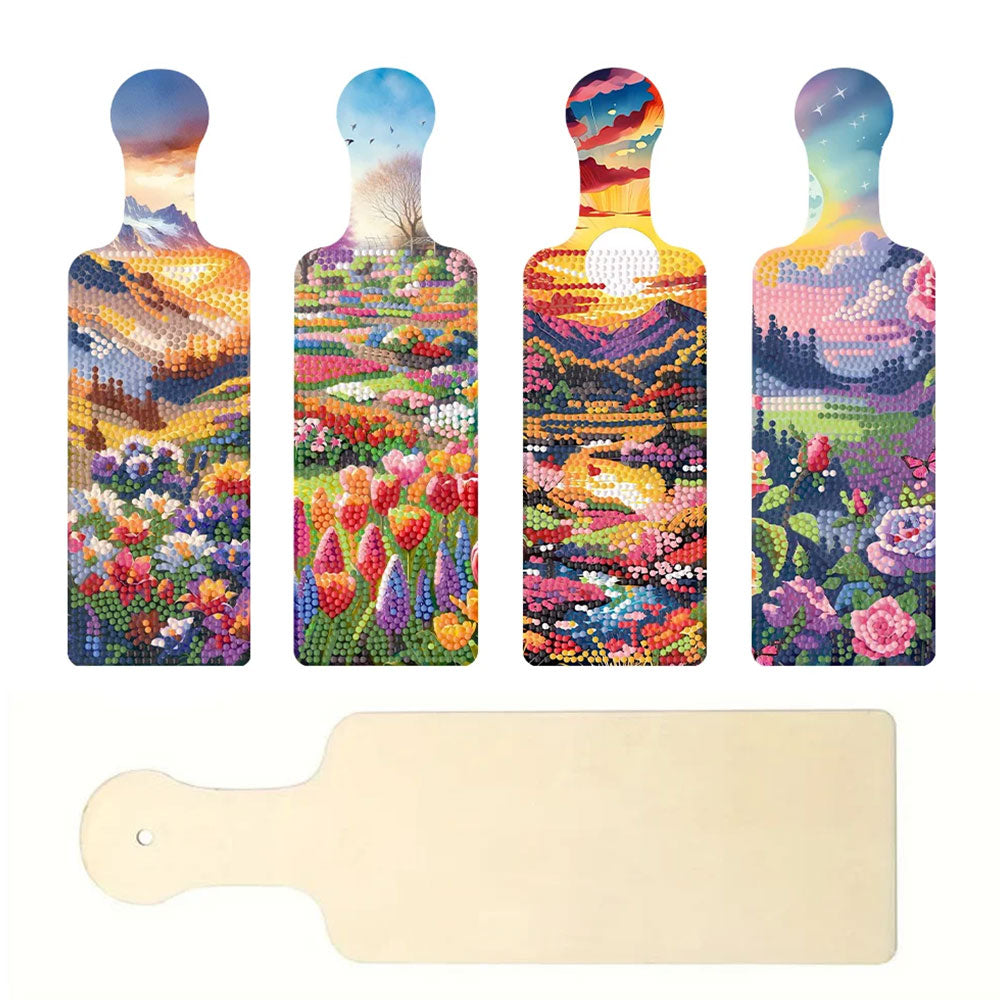 4Pcs Plateau d'Art Avec Poignée Fleurs dans La Nature Broderie Diamant
