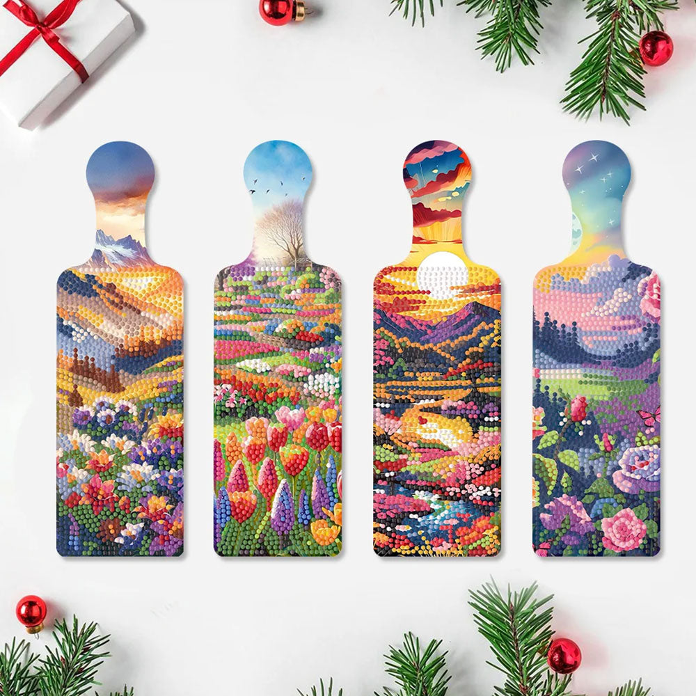 4Pcs Plateau d'Art Avec Poignée Fleurs dans La Nature Broderie Diamant