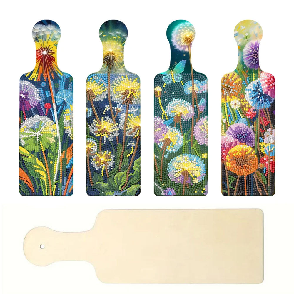 4Pcs Plateau d'Art Avec Poignée Pissenlits Colorés Broderie Diamant