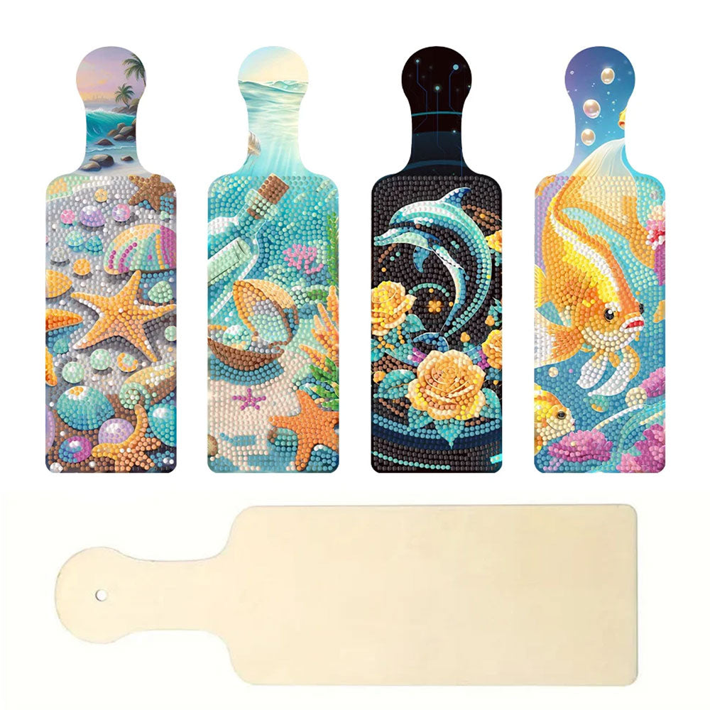 4Pcs Plateau d'Art Avec Poignée Animaux Marins Broderie Diamant